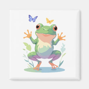 Frog Vector Painting Adorable Fun Animal Playing  Magnet