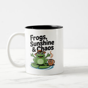 Frog Vibes and Coffee Chaos Two-Tone Coffee Mug