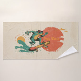 Frog Vibes – Retro Surf Skate Frog Art Bath Towel