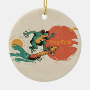 Frog Vibes – Retro Surf Skate Frog Art Ceramic Ornament