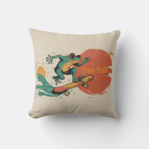 Frog Vibes – Retro Surf Skate Frog Art Cushion