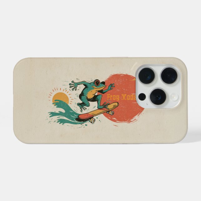 Frog Vibes – Retro Surf Skate Frog Art iPhone Case (Back Horizontal)