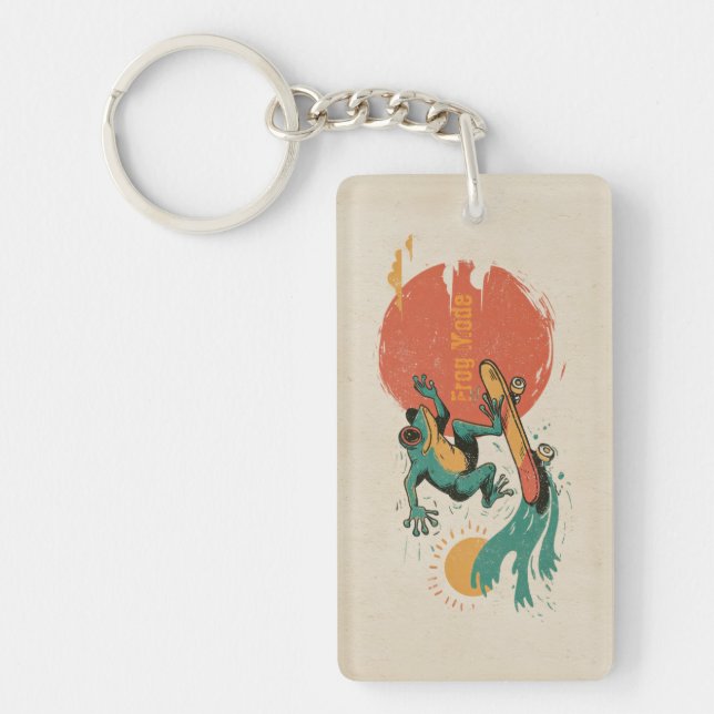 Frog Vibes – Retro Surf Skate Frog Art Key Ring (Front)