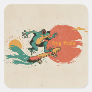 Frog Vibes – Retro Surf Skate Frog Art Square Sticker
