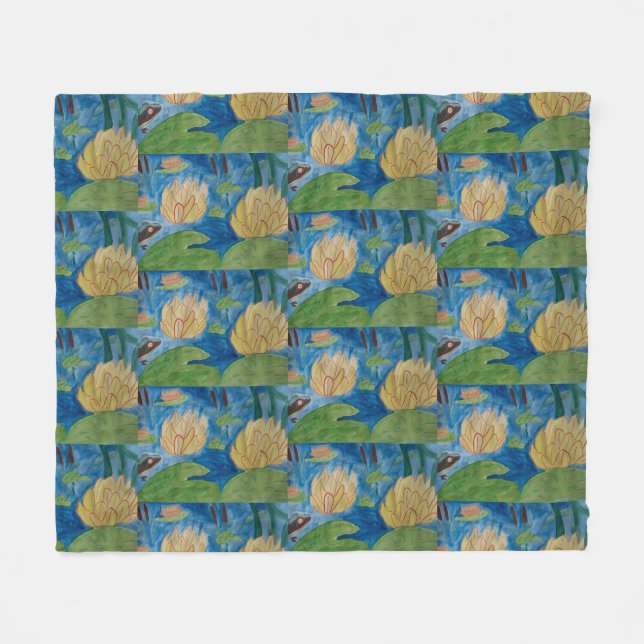Frog & Waterlilies Fleece Blanket (Front (Horizontal))