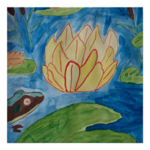 Frog & Waterlilies Glossy Poster