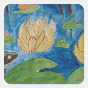 Frog & Waterlilies Square Sticker