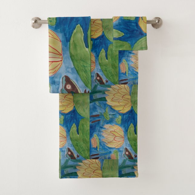 Frog & Waterlilies Towel Set (Insitu)