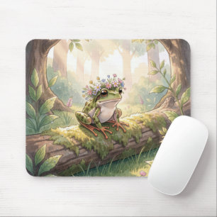 Frog Wearing a Floral Crown In Forest Mouse Pad