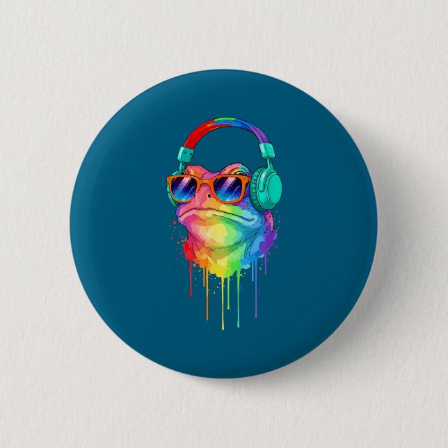Frog Wearing Headphones And Sungles Edm Rave Desig 6 Cm Round Badge (Front)