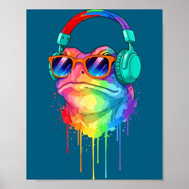 Frog Wearing Headphones And Sungles Edm Rave Desig Poster (Front)