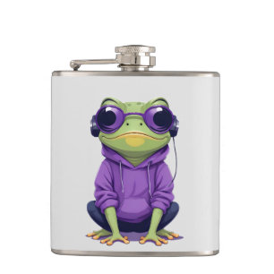Frog Wearing Hoodie Funny Cool Animal Character  Hip Flask