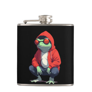 Frog Wearing Hoodie Funny Cool Animal Character  Hip Flask