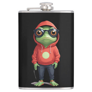 Frog Wearing Hoodie Funny Cool Animal Character Hip Flask