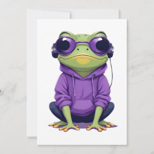 Frog Wearing Hoodie Funny Cool Animal Character  Invitation