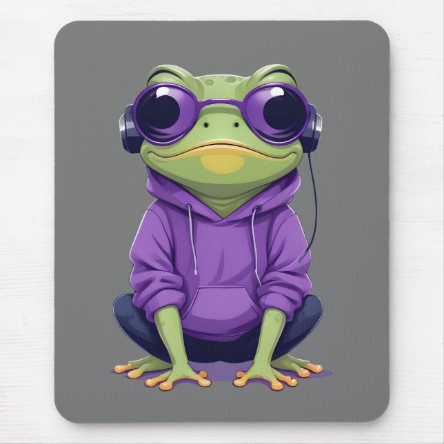 Frog Wearing Hoodie Funny Cool Animal Character  Mouse Pad (Front)
