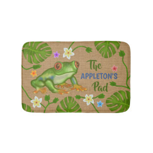 Frog Welcome to Our Pad Tropical Personalised Name Bath Mat