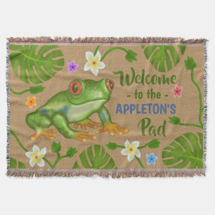Frog Welcome to Our Pad Tropical Personalised Name Throw Blanket