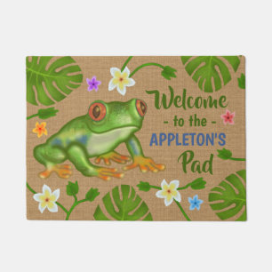 Frog Welcome to the Pad Tropical Personalised Name Doormat