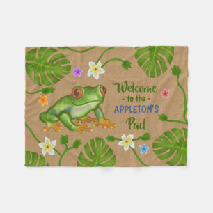 Frog Welcome to the Pad Tropical Personalised Name Fleece Blanket