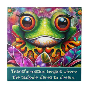 Frog Whimsical Abstract Art Floral Personalised Ceramic Tile