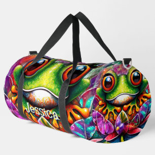Frog Whimsical Abstract Art Floral Personalised Duffle Bag
