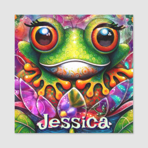 Frog Whimsical Abstract Art Floral Personalised Name Tag