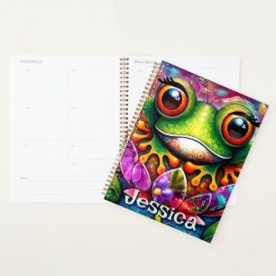 Frog Whimsical Abstract Art Floral Personalised Planner