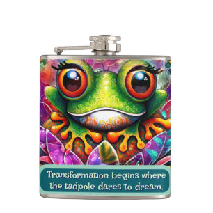 Frog Whimsical Abstract Art Floral Personalized Hip Flask