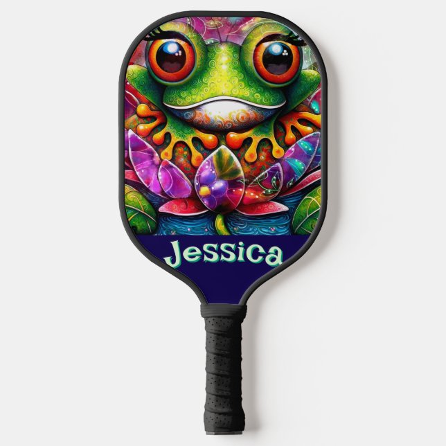 Frog Whimsical Abstract Floral Frogs Personalised Pickleball Paddle (Front)
