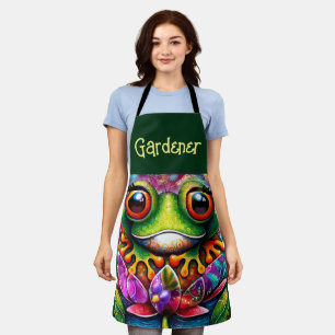 Frog Whimsical Abstract Floral Green Personalised Apron
