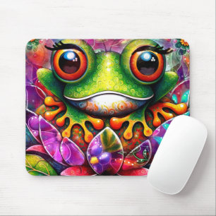 Frog Whimsical Abstract Painting Art Floral Green Mouse Pad