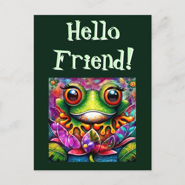 Frog Whimsical Abstract Painting Art Floral Green Postcard (Front)