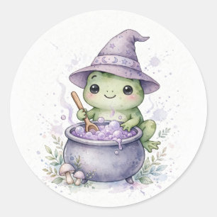 Frog Witch with Cauldron Halloween Classic Round Sticker