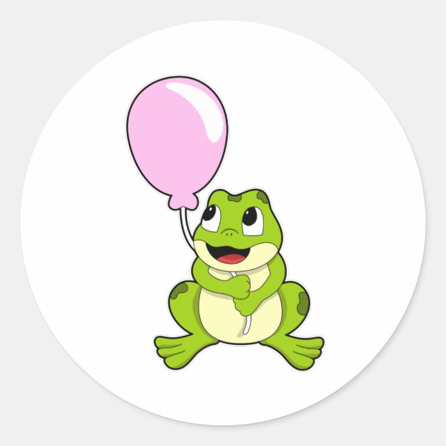Frog with Balloon Classic Round Sticker (Front)