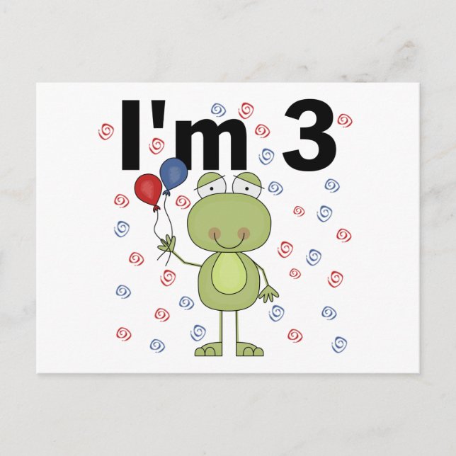 Frog With Balloons 3rd Birthday Postcard (Front)