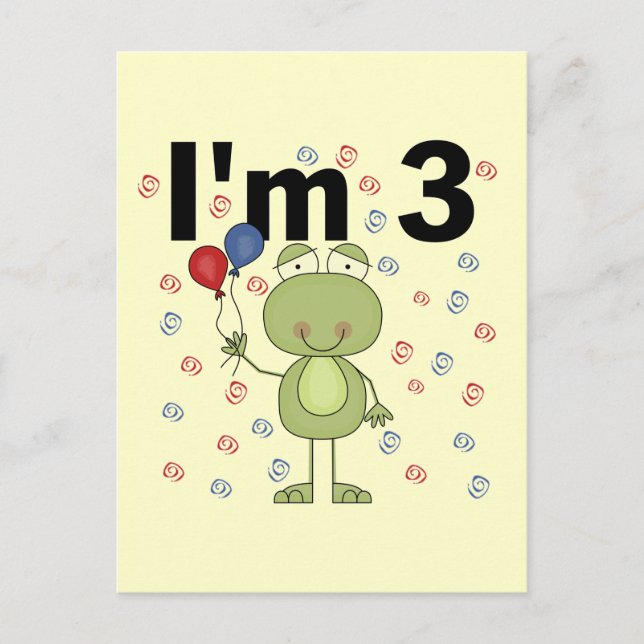 Frog With Balloons 3rd Birthday Postcard (Front)