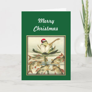Frog with Banjo Singing Merry Christmas Holiday Card