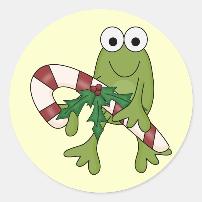 Frog With Candy Canes Tshirts and Gifts Classic Round Sticker (Front)