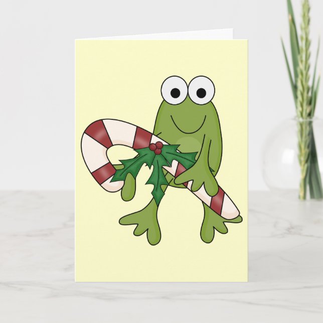 Frog With Candy Canes Tshirts and Gifts Holiday Card (Front)