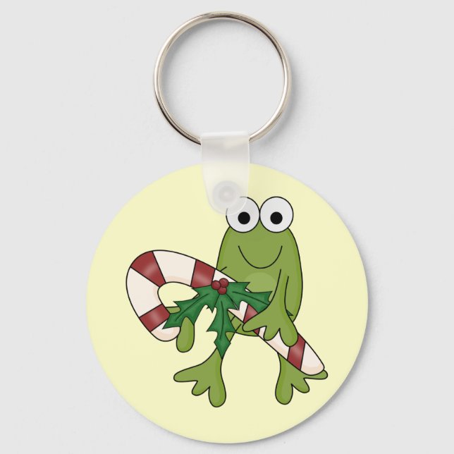 Frog With Candy Canes Tshirts and Gifts Key Ring (Front)