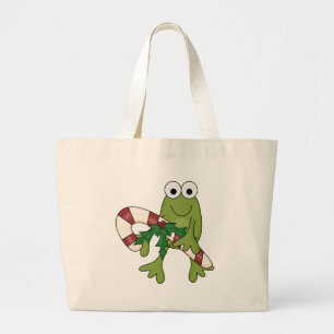 Frog With Candy Canes Tshirts and Gifts Large Tote Bag