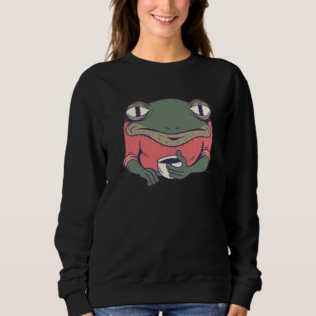Frog with Coffee Cute Frogs Drink Coffee amphibian Sweatshirt (Front)