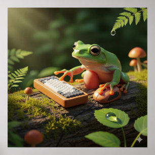 Frog with Computer Input Poster