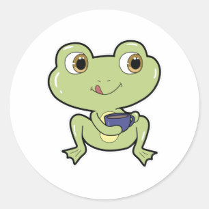 Frog with Cup of Coffee Classic Round Sticker
