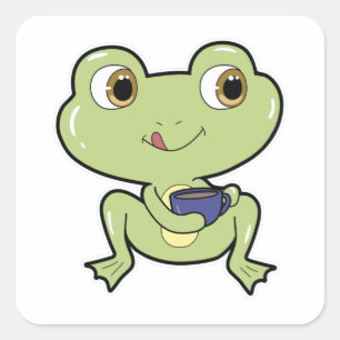 Frog with Cup of Coffee Square Sticker