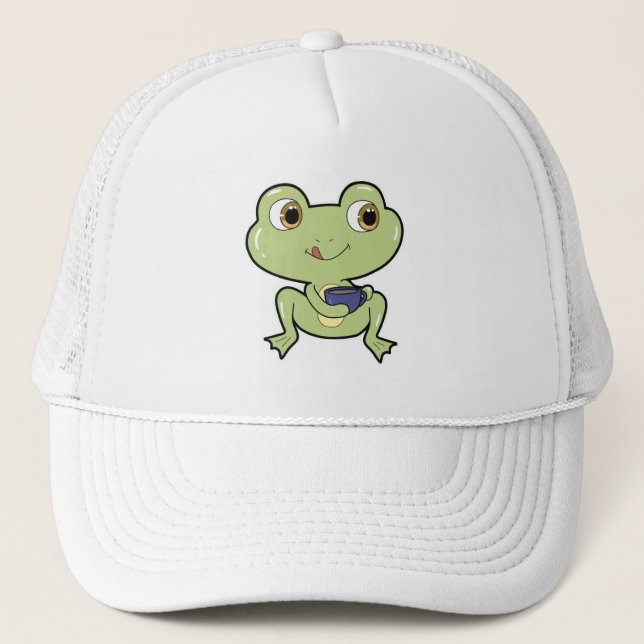 Frog with Cup of Coffee Trucker Hat (Front)