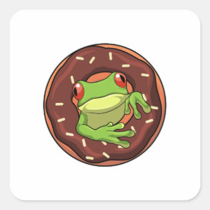 Frog with Doughnut Square Sticker