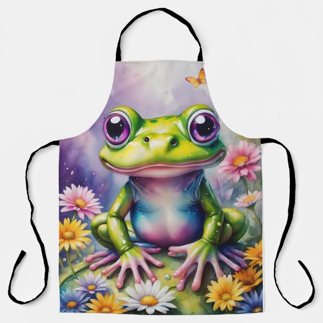 Frog With Flower Digital Art Apron (Front)
