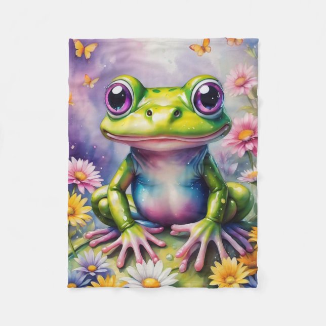 Frog With Flower Digital Art Fleece Blanket (Front)